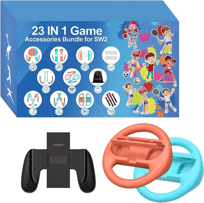 닌텐도 스위치2 스포츠 올인원 키트 23 in 1 악세사리 패밀리세트+레이싱핸들+조이콘 컨트롤러 그립 /ED, 1개