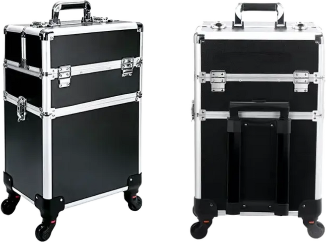 반센트 전문가용 분리형 메이크업박스 이동식 캐리어 네일아트 화장품 정리함 트롤리, 2단, 블랙