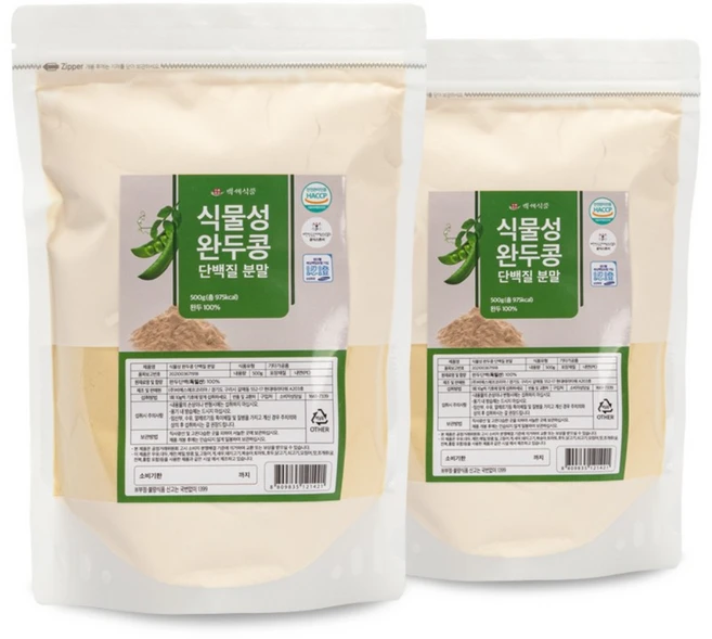백세식품 독일산 식물성 완두콩단백질 분말 500g HACCP 인증제품, 2개 - 쿠팡
