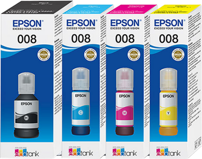 엡손 정품잉크 008 T03Q100 4색 안료잉크 EPSON 008 잉크 M1050 M1120 M1140 M2170 M3140 M3170 프린터 잉크에 적합, 1개, EPSON 008-4 컬러 잉크[BK/C/Y/M]