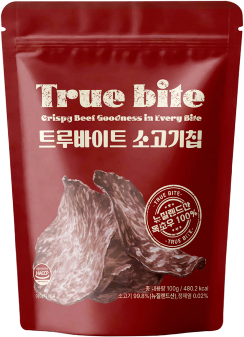 트루바이트 목초우 고단백 소고기칩 비프칩, 2개, 100g