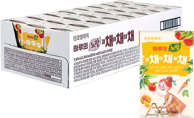 [천호엔케어] 하루의 노랑 과채야채합채 140ml 24팩 x 1박스/ 채채채 주스 / 사과 당근 오렌지, 24개