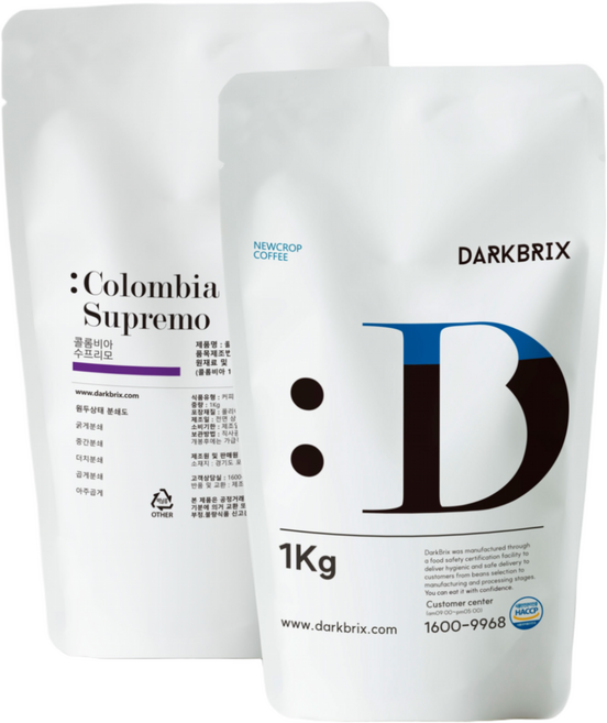 다크브릭스 콜롬비아 수프리모 원두커피, 1kg, 홀빈(분쇄안함), 1개