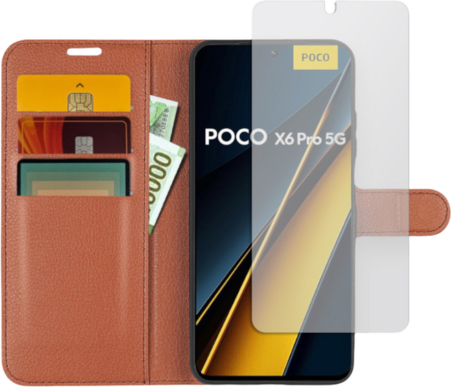 샤오미 포코 X6 PRO 5G 지갑 카드 지폐 수납 가죽 케이스 저반사 필름