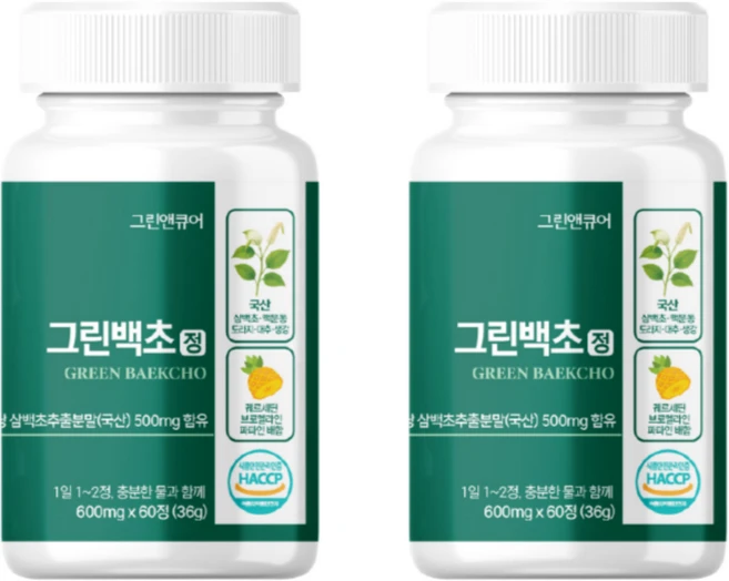 그린앤큐어 그린백초정 국산 삼백초 추출물 퀘르세틴 브로멜라인 맥문동 도라지 대추 생강, 2개, 60정 - 쿠팡