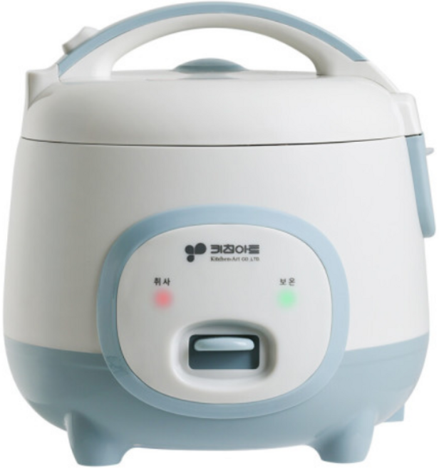 키친아트 미니 밥솥 3인용 전기 보온 밥솥 소형 원터치 밥솥 원룸 자취 1.6L 찜용기 포함, 화이트블루