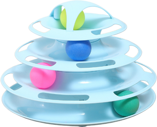 펫츠몬 고양이 움직이는 4단 공놀이 장난감 + 트랙볼 랜덤발송 4p 세트, 블루, 1세트