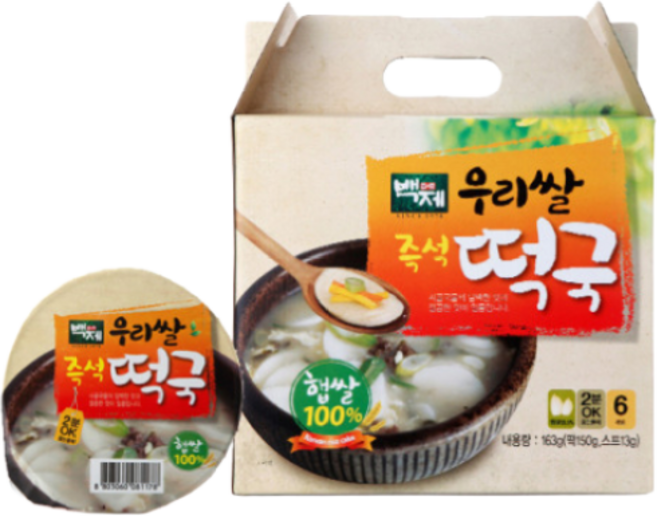 [주식회사 유일유통] 백제 우리쌀 햅쌀 떡국 163g 선물세트, 6개