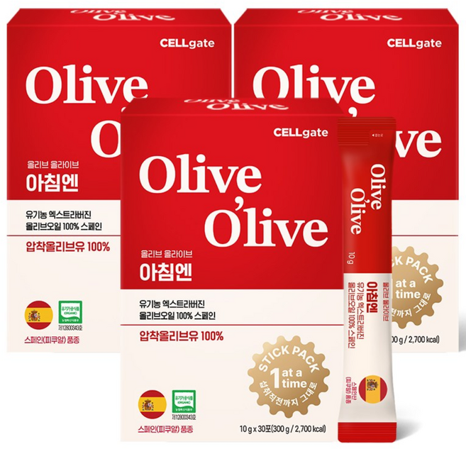 셀게이트 올리브올라이브 아침엔 유기농 엑스트라버진 올리브오일, 300g, 3개