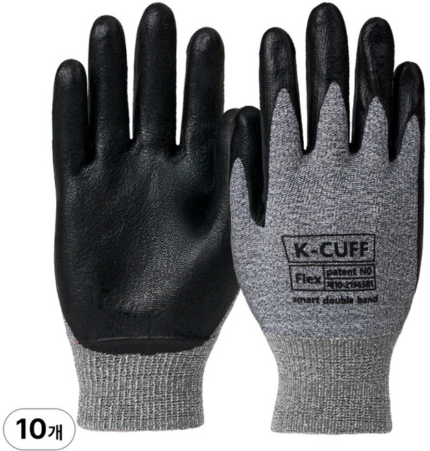 특허받은 국산장갑 K-CUFF 더블밴드 NBR코팅 작업용장갑 10켤레 묶음, 10세트, L  라지
