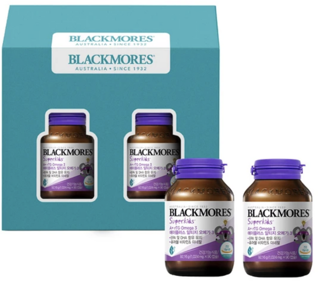 블랙모어스 NEW오더리스 피쉬오일 오메가3 미니80 1+1 (임박상품 1병+고급쇼핑백 증정), 블랙모어스 슈퍼키즈 에이플러스 알티지 오메가3 90캡슐, 2개