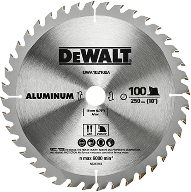 디월트 10인치 100T 알루미늄용 원형톱날 DWA102100A, 1개