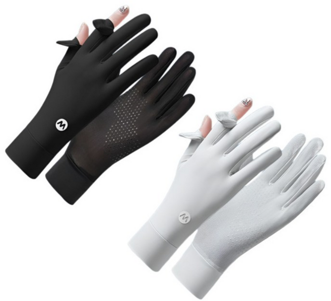 미블룸 여성 논슬립 매쉬 자외선차단 다용도 스포츠 장갑 1+1 세트, 블랙+그레이, 1개
