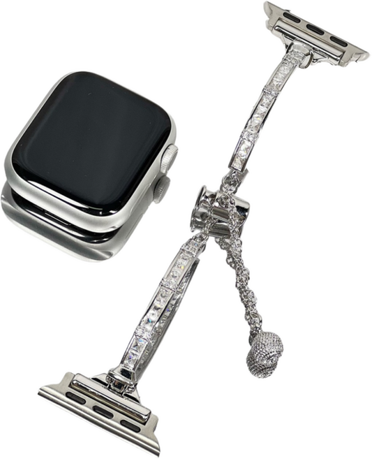 MAPUCE 구리 + 지르콘 팔찌 가늘다 스타일 시계줄 애플워치 시리즈 Ultra/SE/11/10/9/8/7/6/5/4에 적합, 실버