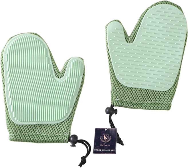 딩동펫 반려동물 그루밍 양면 실리콘 털제거 장갑 10 x 15 x 2 cm, 그린, 1개