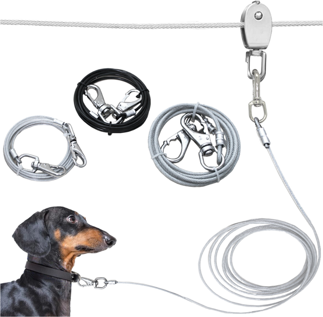 강아지 와이어 리드줄, 10M, 1.투명 코팅 와이어, 4mm(중형), 1개