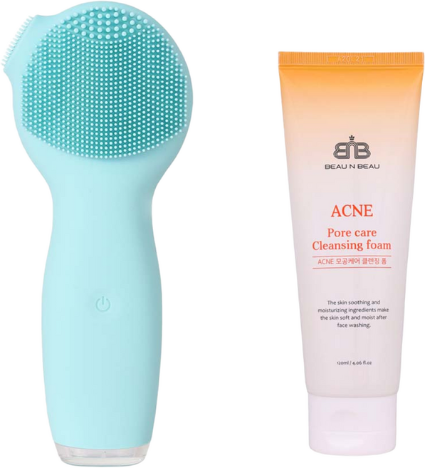 뷰앤뷰 최고퀼리티 실리콘 진동클렌저 + 뷰앤뷰 여드름 피부용 클렌징폼 증정, 하늘, 1개