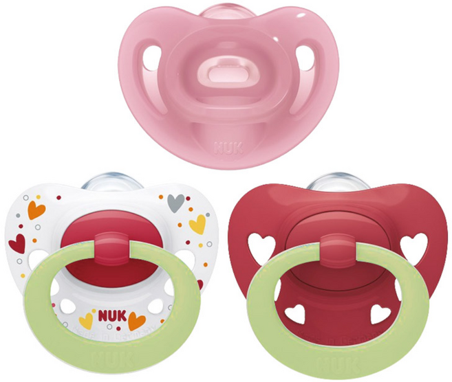 누크 쪽쪽이 체험팩 S1(0~6개월) 올실리콘+야광 [센서티브 1개 + 시그니처 야광 2개], 1세트, 핑크+레드, S1 (0~6개월)