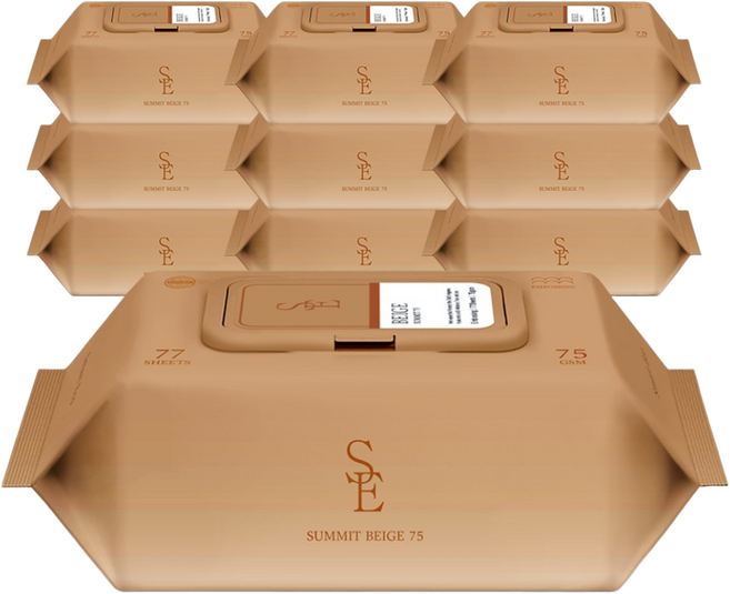 스마트에코 고평량 써밋 75g 베이지 77매 10팩 캡형 엠보 아기물티슈, 10개