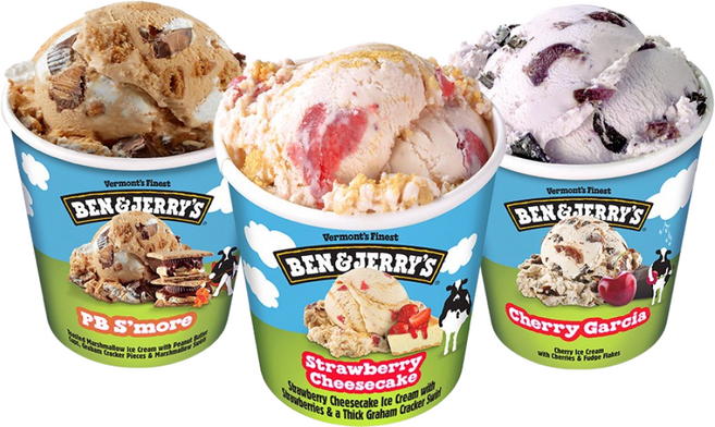 벤앤제리스 파인트 아이스크림 3종 혼합구성(스트로베리치즈케익+피비스모어+체리가르시아)