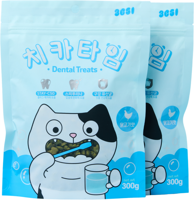3651 치카타임 고양이 이빨과자 덴탈트릿 간식, 1개, 300g, 닭고기맛