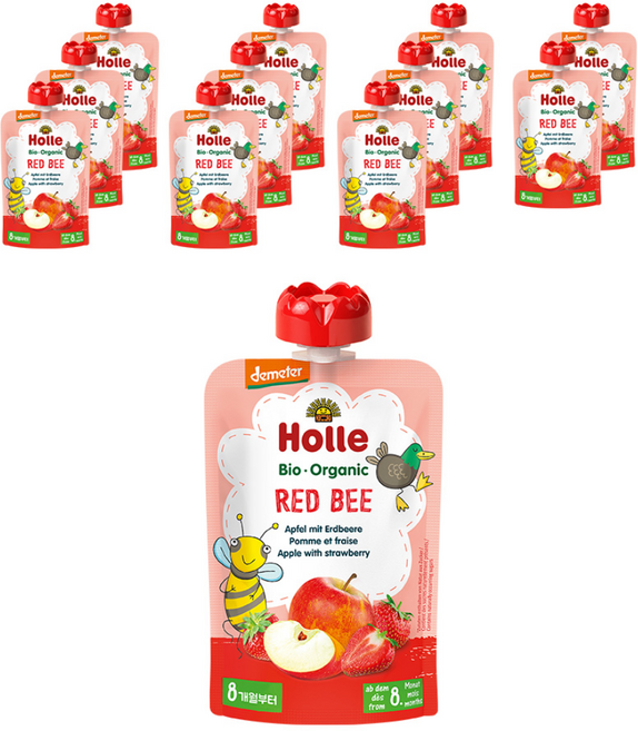 홀레 이유식 파우치 레드비, 사과 + 딸기, 100g, 12개