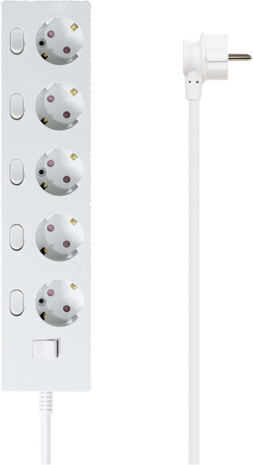 파워존 4000W 고용량 웨이브 개별스위치 과부하차단 5구 멀티탭 콘센트 50cm 1.5m 3m 5m 7m, 개별스위치 5구5m 화이트, 1개