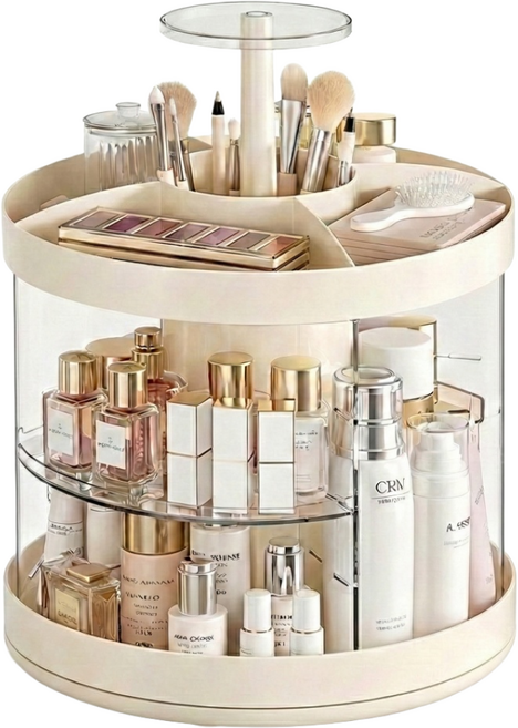 대용량 화장품 정리함 360도 회전 높이조절 방진커버 수납함, 1개, 크림