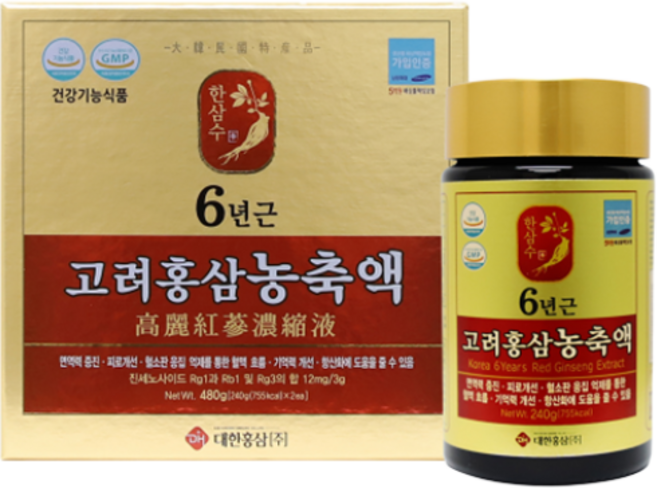 국내산6년근 홍삼 원액 100% [대한홍삼진흥공사] 고려6년근홍삼농축액 (240gX2병/1상자)+쇼핑백, 2박스, 480g