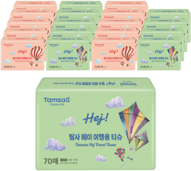탐사 헤이 여행용티슈 2겹 70매, 20개