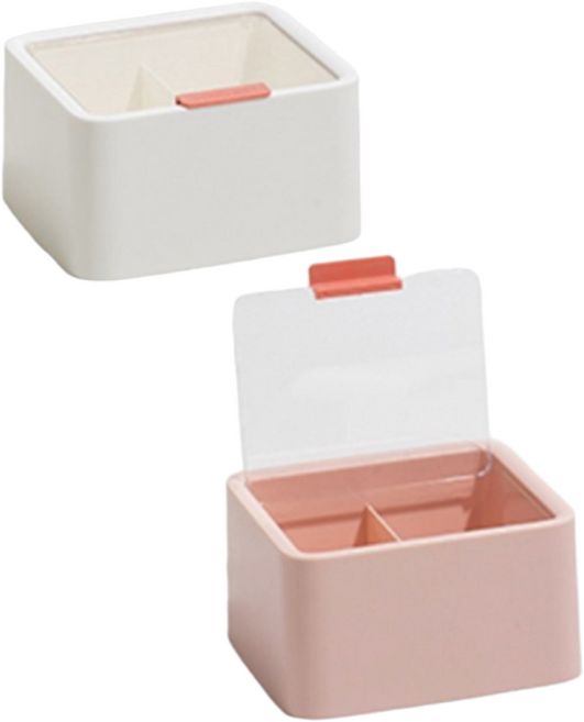 1+1 세트 2025 메이크업 소품 보관함 미니멀 화장솜 정리함 2층형 심플한 뚜껑형 화장대 정리함, 화이트+핑크, 1개