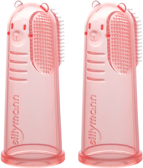 실리만 국내생산 영유아 실리콘 손가락 칫솔 세트 (2개입) 투명핑크 1세트, 2개입