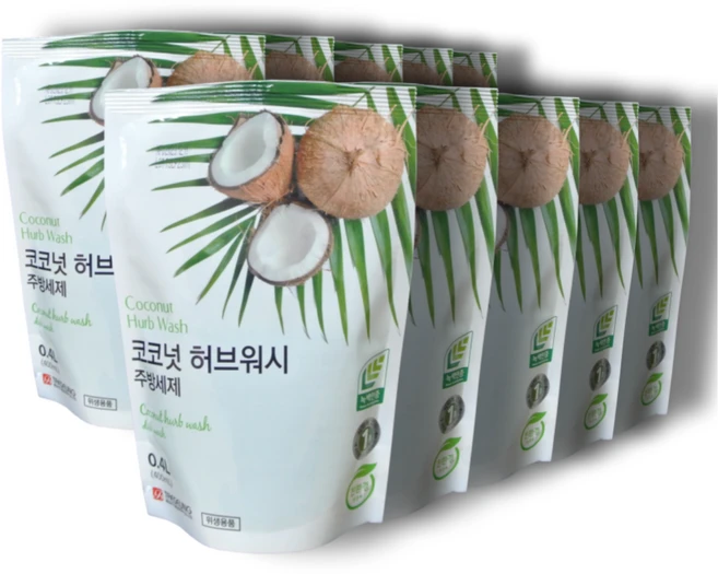 친환경 녹색인증 코코넛 허브워시 주방세제 400ml 파우치 1박스(10ea) 과일 채소용 세척제 식품용기구 용기 세척가능, 10개 - 쿠팡