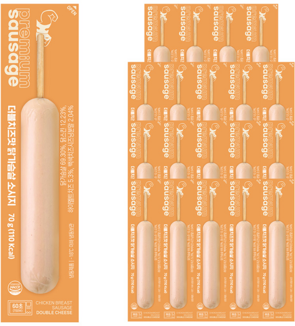 헬스앤뷰티 당류 ZERO 닭가슴살 소시지바 더블치즈맛 15+5 (총 20팩), 70g, 20개
