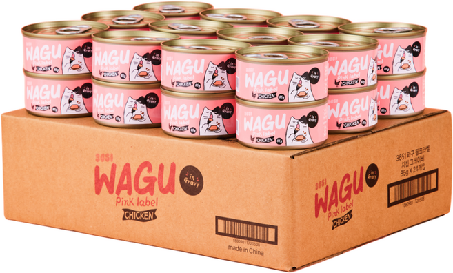 3651 와구 고양이 간식캔, 24개, 85g, 핑크라벨 닭가슴살