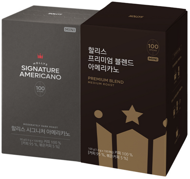 [할리스] 시그니처 아메리카노 미니 다크 100T+프리미엄 블렌드 아메리카노 100T, 1개
