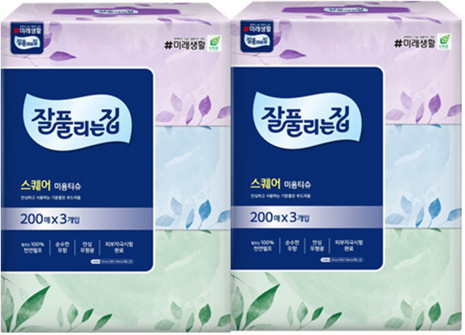 잘풀리는집 미용티슈 200매 3입 2팩(6개), 3개입, 2세트