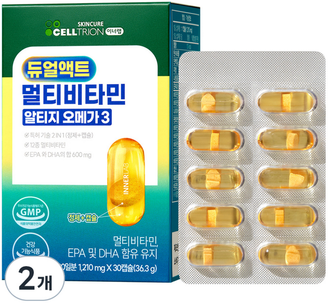 이너랩 듀얼액트 멀티비타민 알티지 오메가3, 30정, 2개