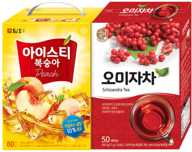 담터 아이스티 복숭아 80T +송원 오미자차 50T, 1.12kg, 1개