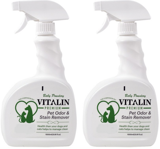 바이탈린 반려동물 냄새 제거 애완용 탈취제 베이비파우더향, 2개, 1L