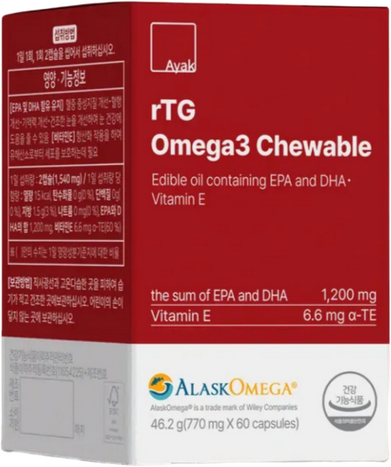 아약 알티지 오메가3 츄어블 맛있는 알래스카 오메가3 미니, 1개, 60정