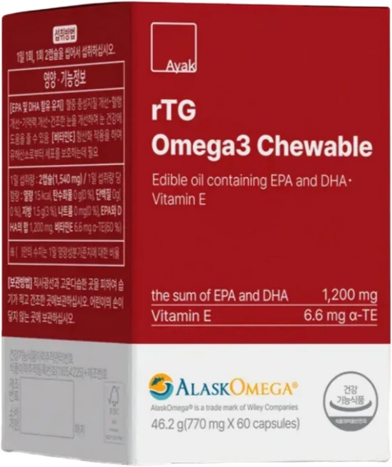 아약 알티지 오메가3 츄어블 맛있는 알래스카 오메가3 미니, 1개, 60정 - 쿠팡