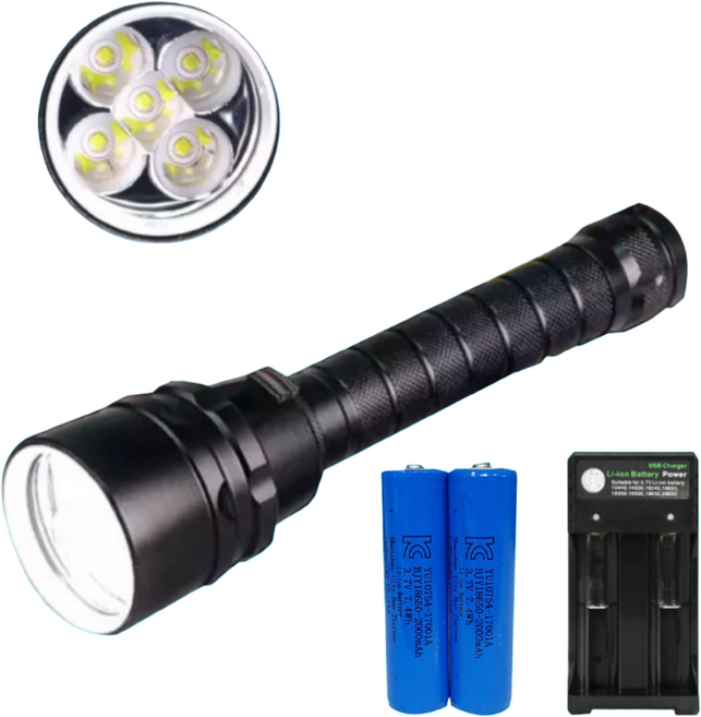 5구 수중랜턴 세트 방수후레쉬 잠수 2000mah2개 2구만능충전기 포함 해루질, 1개