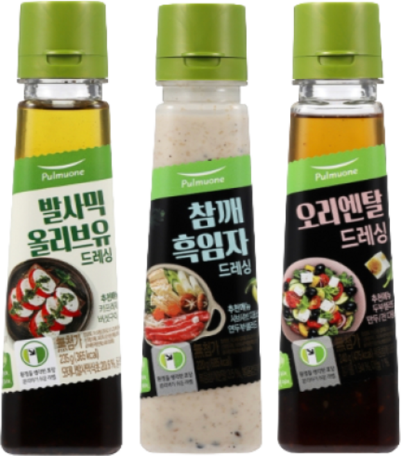 (냉장)[풀무원]발사믹 올리브유 드레싱 235g+참깨 흑임자 드레싱 220g+오리엔탈 240g(+쥬시망고 2개 증정), 1세트, 695g