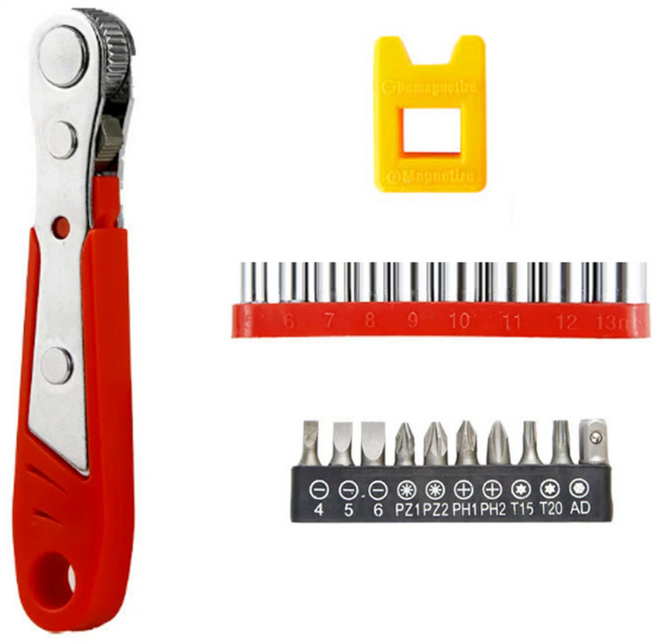 JK 코너 틈새 라쳇 세트 복스 자화기 비트날 핸들 미니 렌치 소형 일자 십자 별 육각 드라이버 깔깔이, 1세트