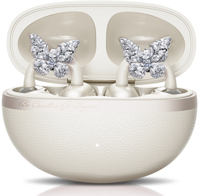 QCY 크로스 키 블루투스 이어폰 C50 CT06 + FDUCE 큐빅 버터플라이 이어폰 클립, 화이트 + 크리스탈, C50 + 페어