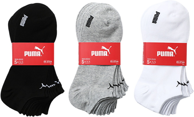 푸마 남성 여성 베이직 스니커즈 양말 10켤레