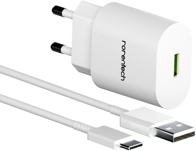 로랜텍 18W 고속충전기 + USB C타입 케이블 1.2m 세트, 1세트, 화이트
