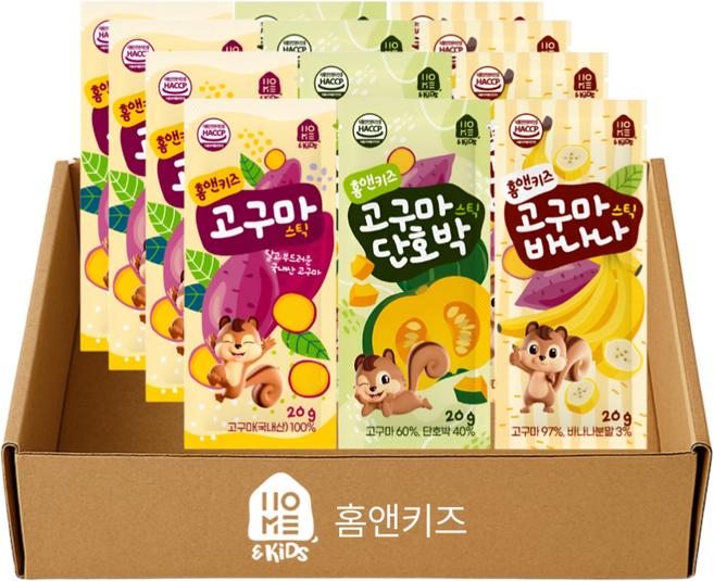 홈앤키즈 고구마스틱 고구마20g 4개+바나나20g 4개+단호박20g 4개
