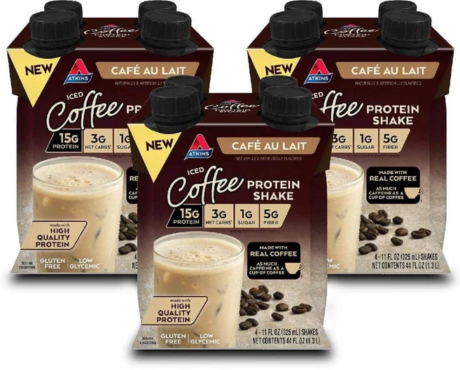 Atkins 단백질 쉐이크 모카 라떼 맛 고단백 저당 저탄수화물 케토식단용 RTD 325ml x 12팩 (원산지 미국), 카페 오 레, 0.08 액량 온스 (12 팩) - 쿠팡